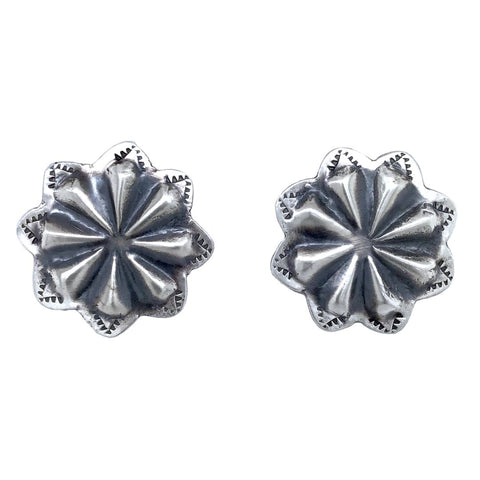Image of Native American Earrings - Small Navajo Flower Oxidized Sterling Silver Post Earrings
