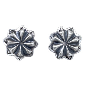 Native American Earrings - Small Navajo Flower Oxidized Sterling Silver Post Earrings
