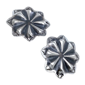 Native American Earrings - Small Navajo Flower Oxidized Sterling Silver Post Earrings