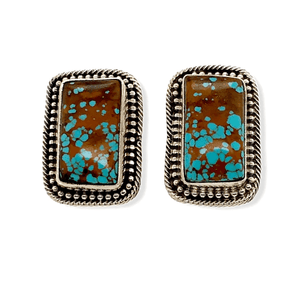 Native American Earrings - Square #8 Turquoise Earrings Signed By Navajo Artist Sheila Becenti