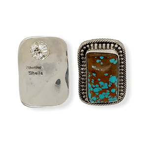 Native American Earrings - Square #8 Turquoise Earrings Signed By Navajo Artist Sheila Becenti