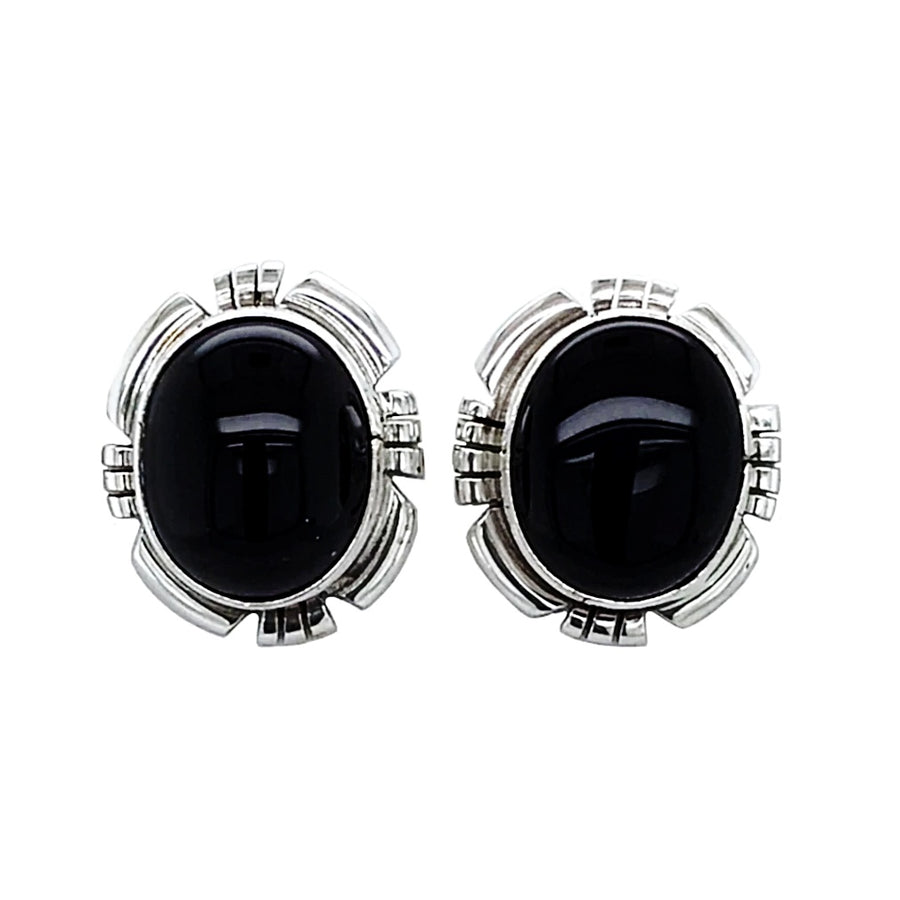 Superb Native American Navajo Black Onyx Sterling Silver Earrings Superb Native American Navajo Black Onyx Sterling Silver Earrings