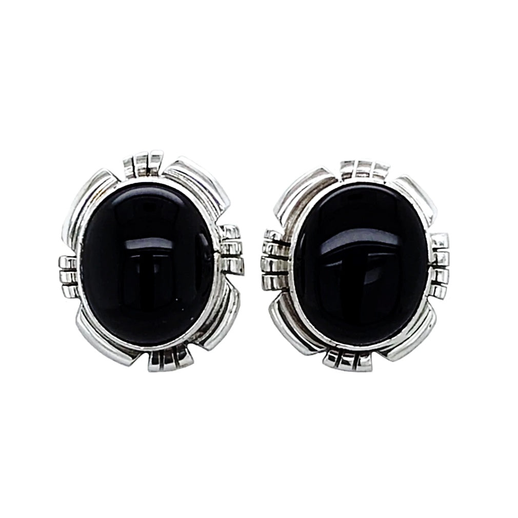 Native American Earrings - Stunning Navajo Onyx Sterling Silver Stud Earrings- Sheila Becenti