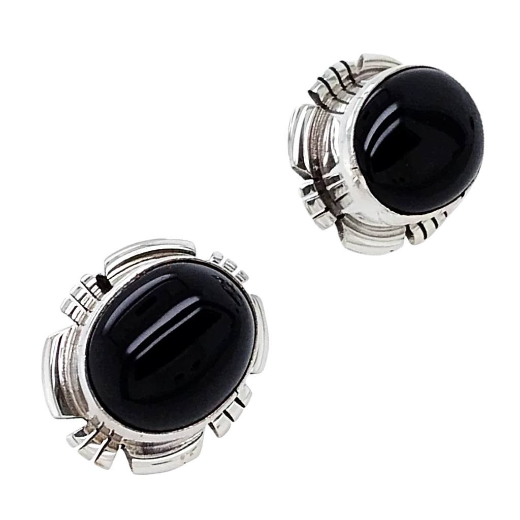 Native American Earrings - Stunning Navajo Onyx Sterling Silver Stud Earrings- Sheila Becenti