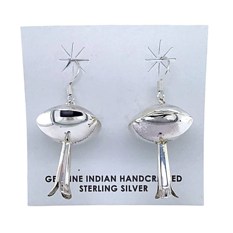 Image of Native American Earrings - Wide Navajo Sterling Silver Blossom Dangle Earrings