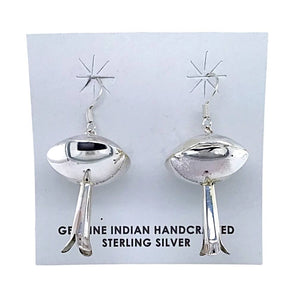 Native American Earrings - Wide Navajo Sterling Silver Blossom Dangle Earrings