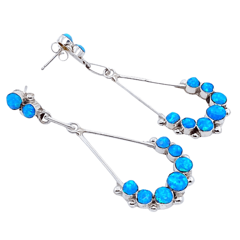 Image of Native American Earrings - Zuni Blue Sparkling Teardrop Created Dark Opal Earrings