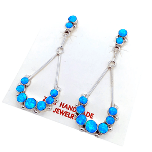 Native American Earrings - Zuni Blue Sparkling Teardrop Created Dark Opal Earrings