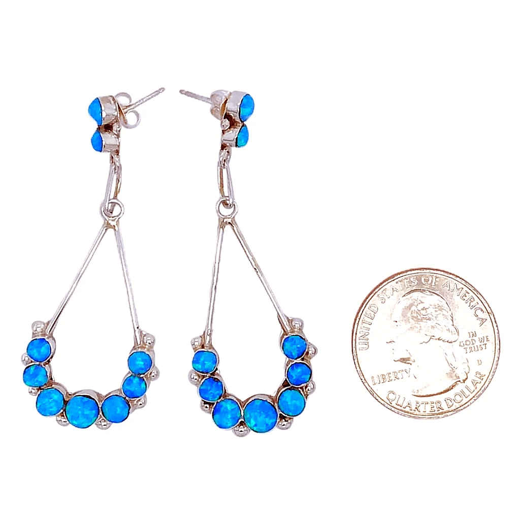 Native American Earrings - Zuni Blue Sparkling Teardrop Created Dark Opal Earrings