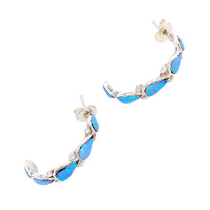 Native American Earrings - Zuni Created Opal Teardrop Sterling Hoop Earrings