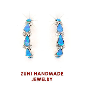 Native American Earrings - Zuni Created Opal Teardrop Sterling Hoop Earrings