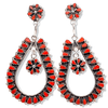 Native American Earrings - Zuni Dangle Teardrop Coral Flower Earrings