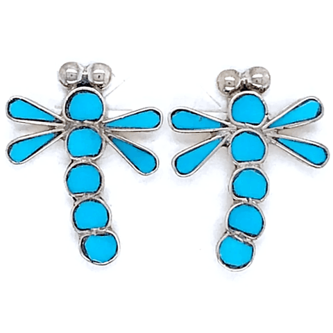 Image of Native American Earrings - Zuni Dragonfly Sleeping Beauty Inlay Earrings