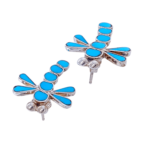 Image of Native American Earrings - Zuni Dragonfly Sleeping Beauty Inlay Earrings