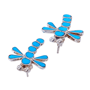 Native American Earrings - Zuni Dragonfly Sleeping Beauty Inlay Earrings