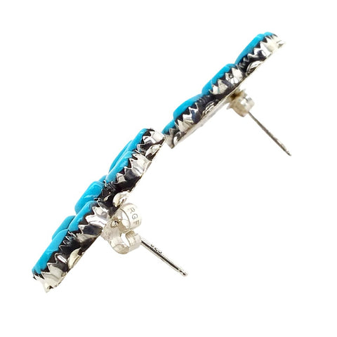 Image of Native American Earrings - Zuni Flower Cluster Sleeping Beauty Turquoise Sterling Stud Earrings - Veronica Martza