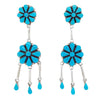 Native American Earrings - Zuni Flower Clusters Sleeping Beauty Turquoise Sterling Dangle Earrings