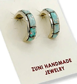 Native American Earrings - Zuni Half Hoop Created Opal Inlay Post Earrings