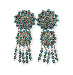Native American Earrings - Zuni Handcrafted Turquoise Petit Point Dangle Earrings - Wayne Johnson