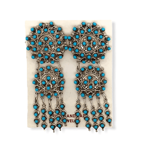 Image of Native American Earrings - Zuni Handcrafted Turquoise Petit Point Dangle Earrings - Wayne Johnson