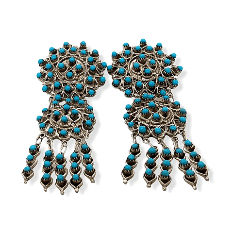 Image of Native American Earrings - Zuni Handcrafted Turquoise Petit Point Dangle Earrings - Wayne Johnson