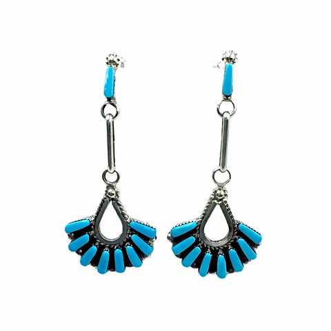 Image of Native American Earrings - Zuni Large Needle Point Sleeping Beauty Turquoise Sterling Silver Dangle Earrings -  Native American