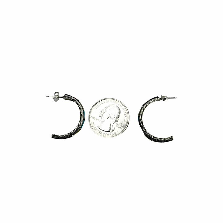 Native American Earrings - Zuni Medium Multi-Stone Sterling Silver Hoop Earrings - Malcolm Chavez - Native American