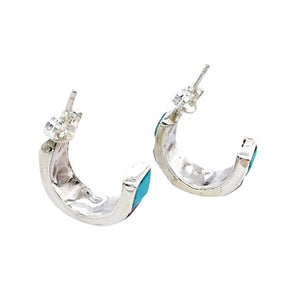 Native American Earrings - Zuni Multi-Stone Sterling Hoop Earrings