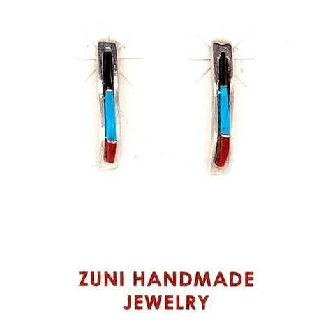 Image of Native American Earrings - Zuni Multi-Stone Sterling Post Earrings