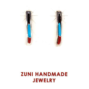 Native American Earrings - Zuni Multi-Stone Sterling Post Earrings