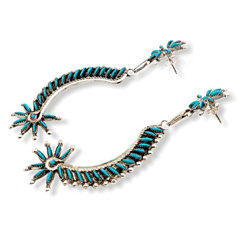 Image of Native American Earrings - Zuni Needle Point Turquoise Dangle Earrings