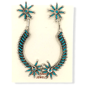 Native American Earrings - Zuni Needle Point Turquoise Dangle Earrings