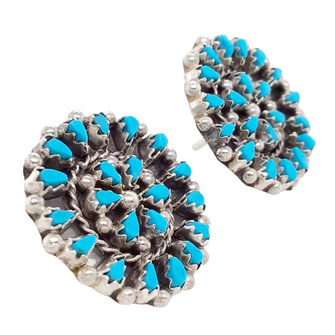 Image of Native American Earrings - Zuni Petit Point Sleeping Beauty Turquoise Cluster Sterling Stud Earrings - T Leekit