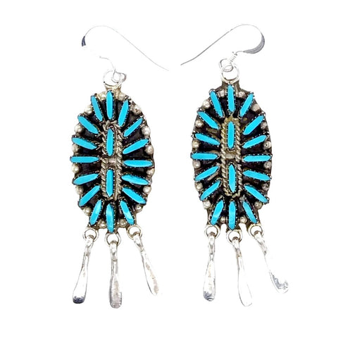 Image of Native American Earrings - Zuni Petit Point Sleeping Beauty Turquoise Sterling Dangle Earrings - George Peina