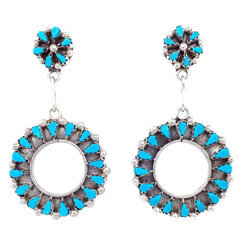 Image of Native American Earrings - Zuni Petit Point Sleeping Beauty Turquoise Sterling Dangle Earrings - Tricia Leekity