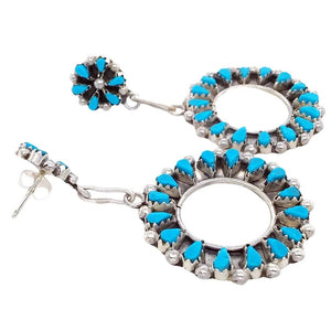 Native American Earrings - Zuni Petit Point Sleeping Beauty Turquoise Sterling Dangle Earrings - Tricia Leekity