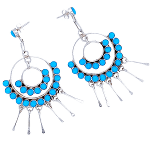 Native American Earrings - Zuni Semicircle Turquoise Dangle Earrings