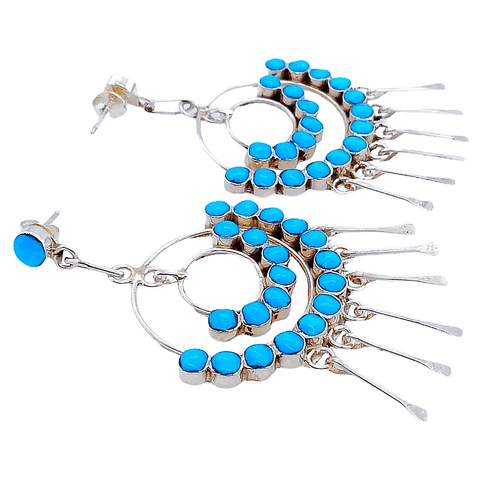 Image of Native American Earrings - Zuni Semicircle Turquoise Dangle Earrings