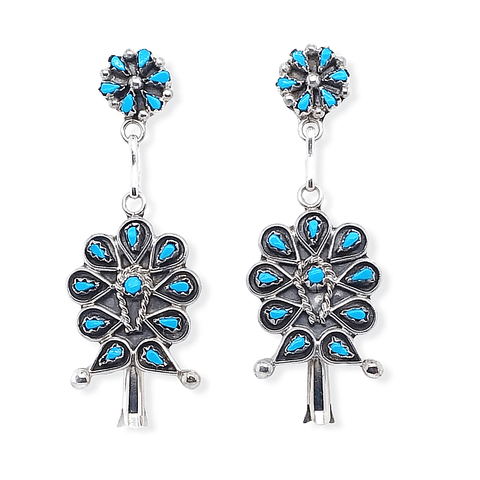 Image of Native American Earrings - Zuni Sleeping Beauty Turquoise Blossom Dangle Post Earrings