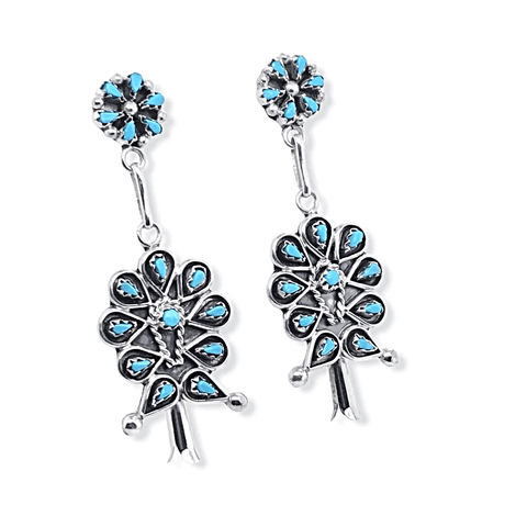 Image of Native American Earrings - Zuni Sleeping Beauty Turquoise Blossom Dangle Post Earrings