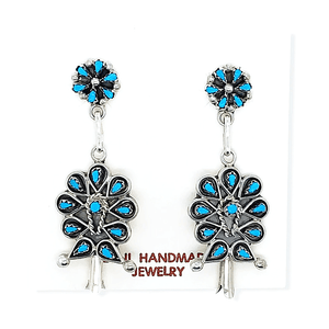 Native American Earrings - Zuni Sleeping Beauty Turquoise Blossom Dangle Post Earrings