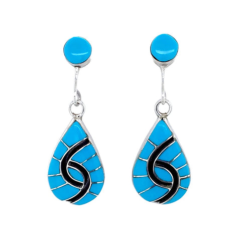 Image of Native American Earrings - Zuni Sleeping Beauty Turquoise Drop Dangle Earrings - Amy Quandelacy - Native American