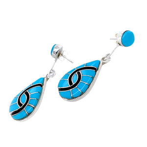 Native American Earrings - Zuni Sleeping Beauty Turquoise Drop Dangle Earrings - Amy Quandelacy - Native American