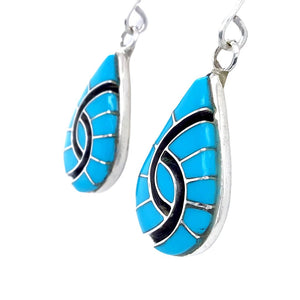 Native American Earrings - Zuni Sleeping Beauty Turquoise Drop Dangle Earrings - Amy Quandelacy - Native American
