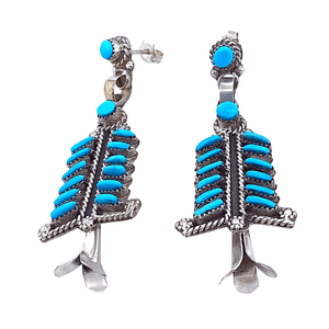 Native American Earrings - Zuni Sleeping Beauty Turquoise Needle Point Earrings - T. Loncasion