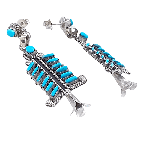 Image of Native American Earrings - Zuni Sleeping Beauty Turquoise Needle Point Earrings - T. Loncasion