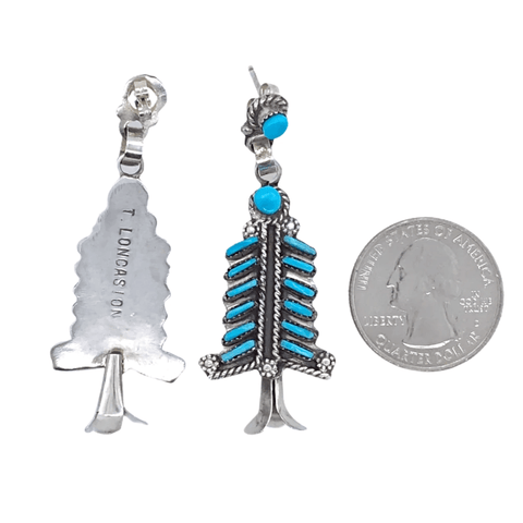 Image of Native American Earrings - Zuni Sleeping Beauty Turquoise Needle Point Earrings - T. Loncasion