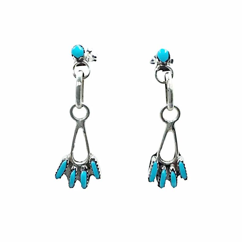 Native American Earrings - Zuni Sleeping Beauty Turquoise Needle-Point Sterling Dangle Post Earrings - Native American