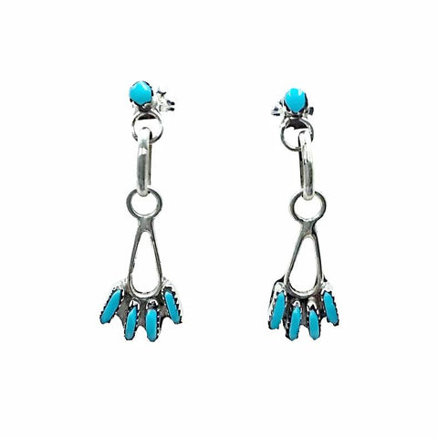 Image of Native American Earrings - Zuni Sleeping Beauty Turquoise Needle-Point Sterling Dangle Post Earrings - Native American