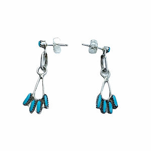Native American Earrings - Zuni Sleeping Beauty Turquoise Needle-Point Sterling Dangle Post Earrings - Native American